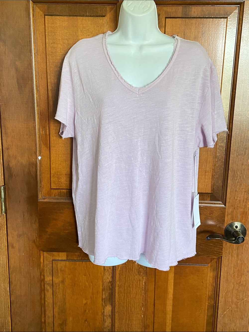 Dear John Denim Vanya V-Neck Slub Tee light purple raw edges lightweight Size XL